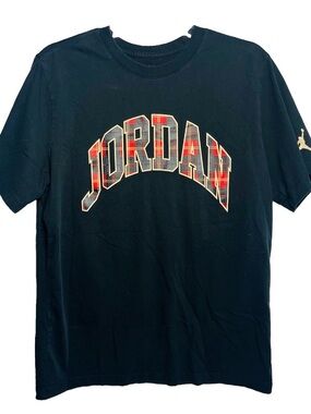 Jordan “Holiday Plaid” Arch Logo T-Shirt – Black  Mens Size Large